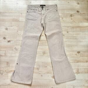 Vintage Abercrombie Y2K Low Rise Split Hem Corduroy Flare Pants | Beige Size 6